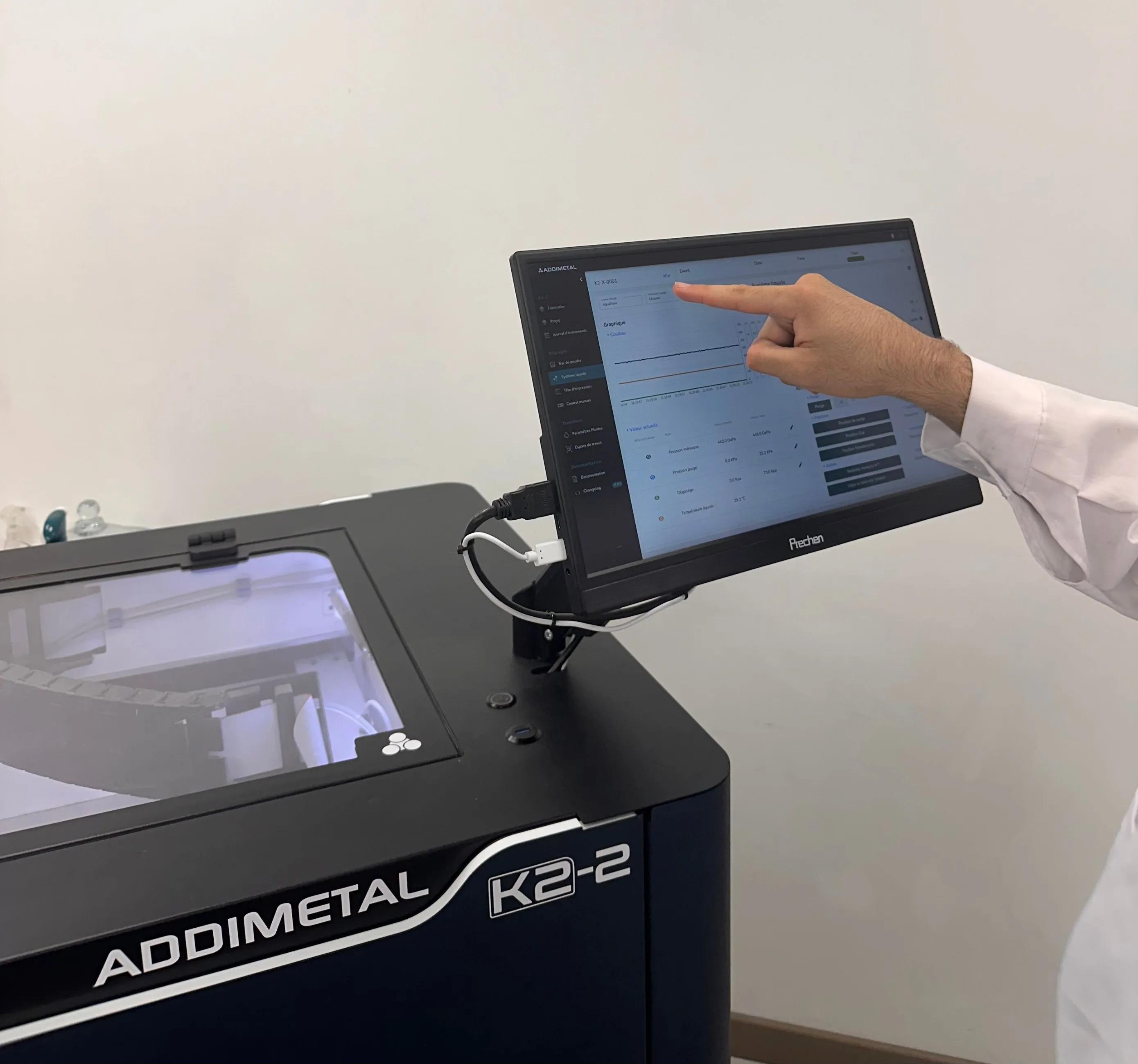 Interface logicielle de l'imprimante 3D métal K2-2 développée par Addimetal pour le pilotage des impressions