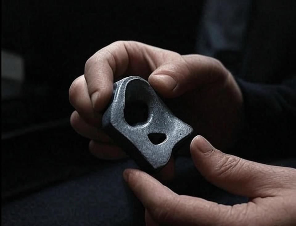 Mains tenant une pièce mécanique fabriquée par binder jetting en acier 17-4ph